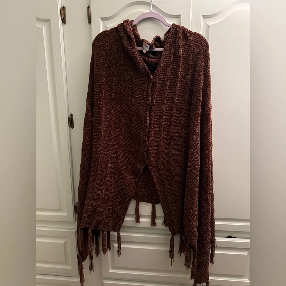 LULAROE Mimi Poncho Chocolate Brown Knit Sweater Wrap Chenille One Size - Picture 4 of 7